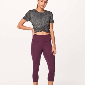 Lululemon Fast & Free Crop II (Nulux 19"") Dark Adobe Size 4 Maroon Red Purple